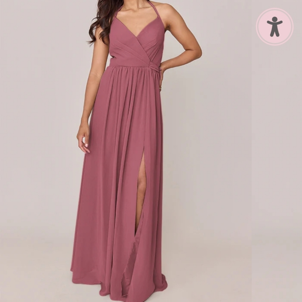 Revelry Hannah Chiffon Faux Wrap Bridesmaid Dress In Rosewood